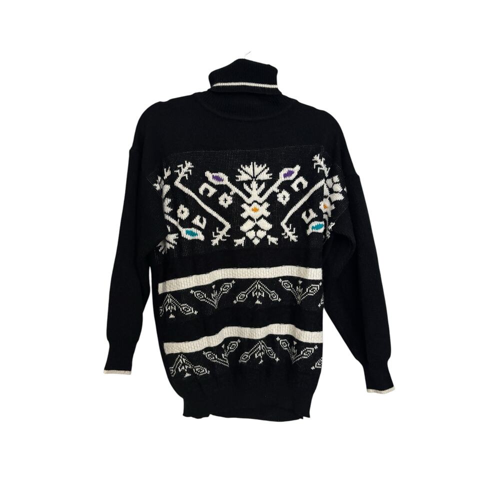 Jeanette by Fran Kiernan Sweater Womens Medium Black Turtleneck Pullover Vintage